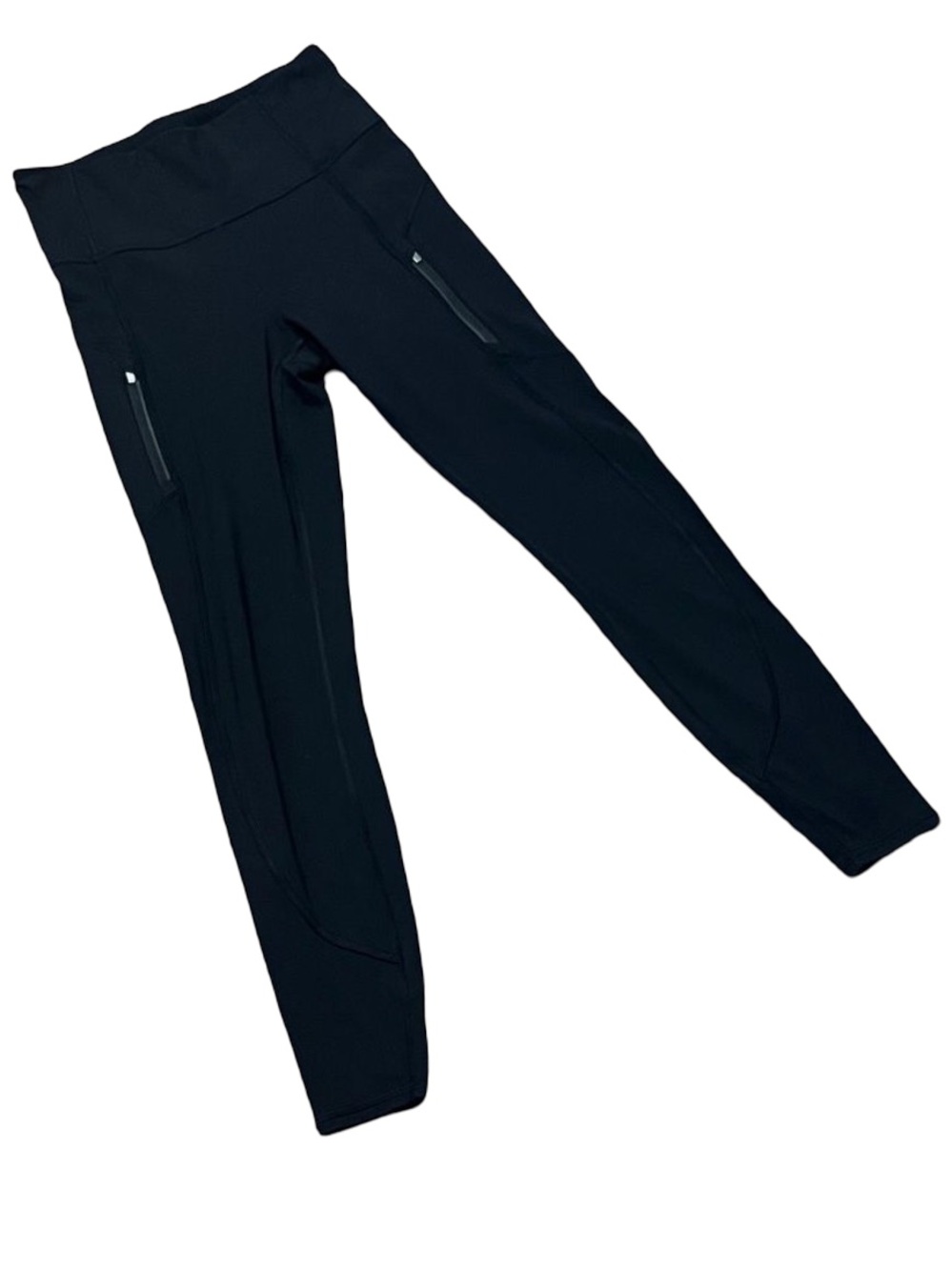 EUC Athleta Rainier High Rise Leggings Black Zip Pockets Reflective XS